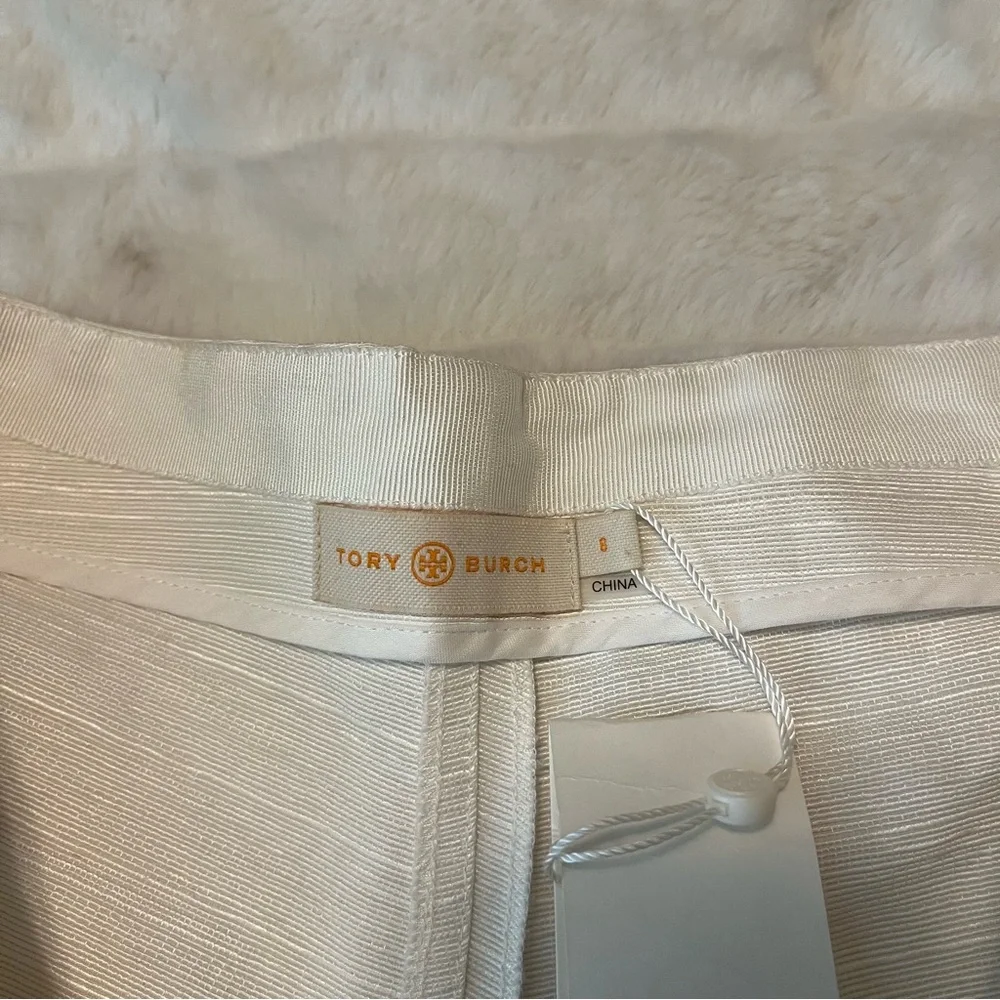 NWT $195 Tory Burch 8 Ivory White Canvas Pleat Front Georgina Preppy Shorts